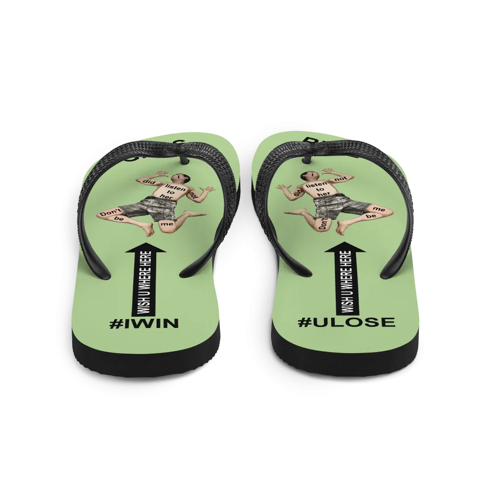 GIRLS RULE flip flops with CRUSHED TINY MAN underfoot pale green fabric NEW (2020-05-10)