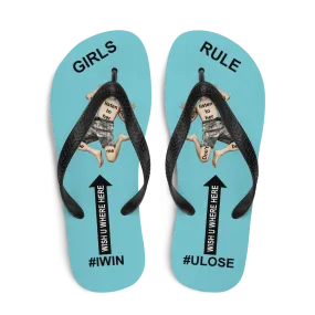 GIRLS RULE flip flops with CRUSHED TINY MAN underfoot robin egg blue fabric NEW (2020-05-10)