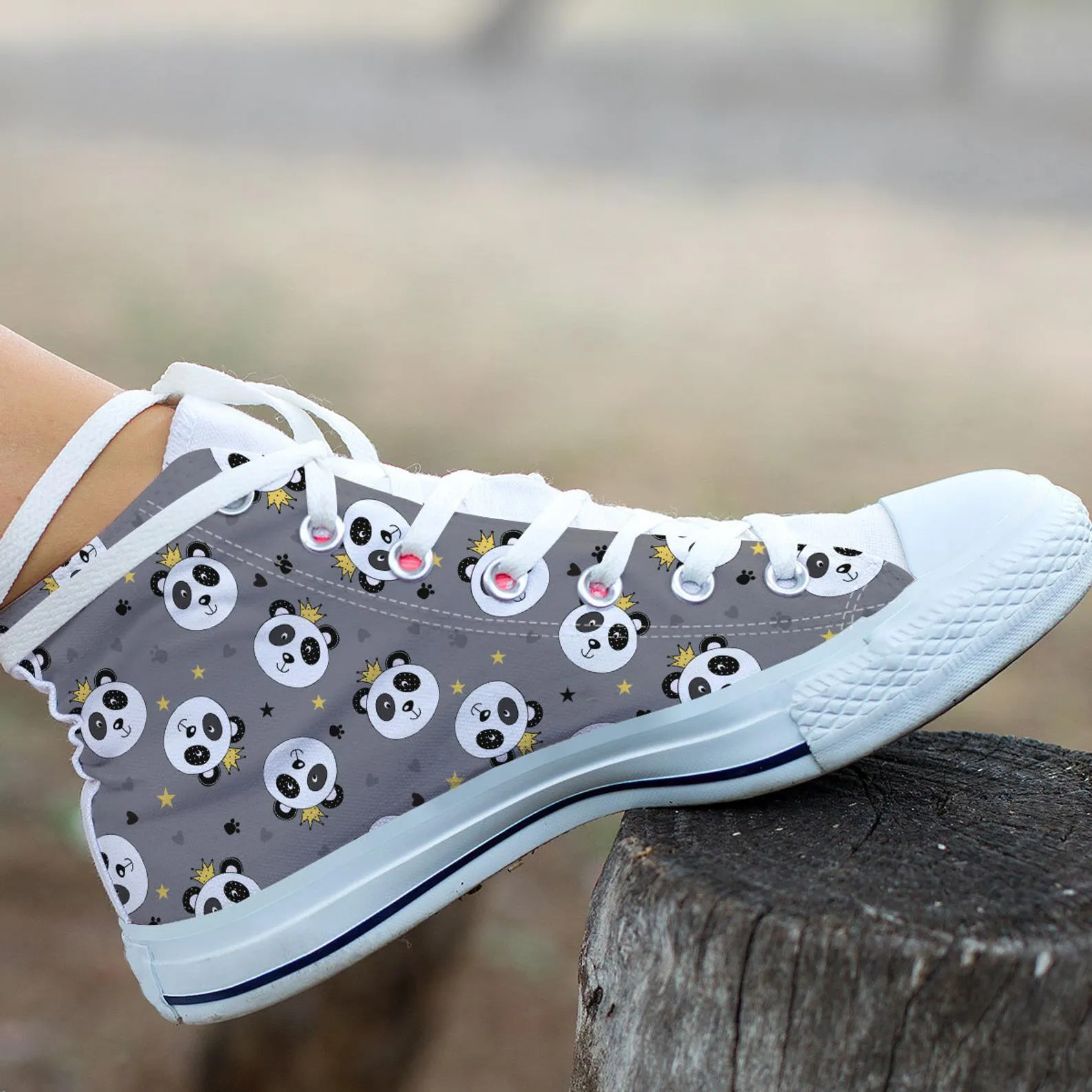 Grey Panda Shoes Panda Sneakers Cute Shoes Panda Lover Gifts Custom High Top Converse Style Sneakers For Adults Women & Men