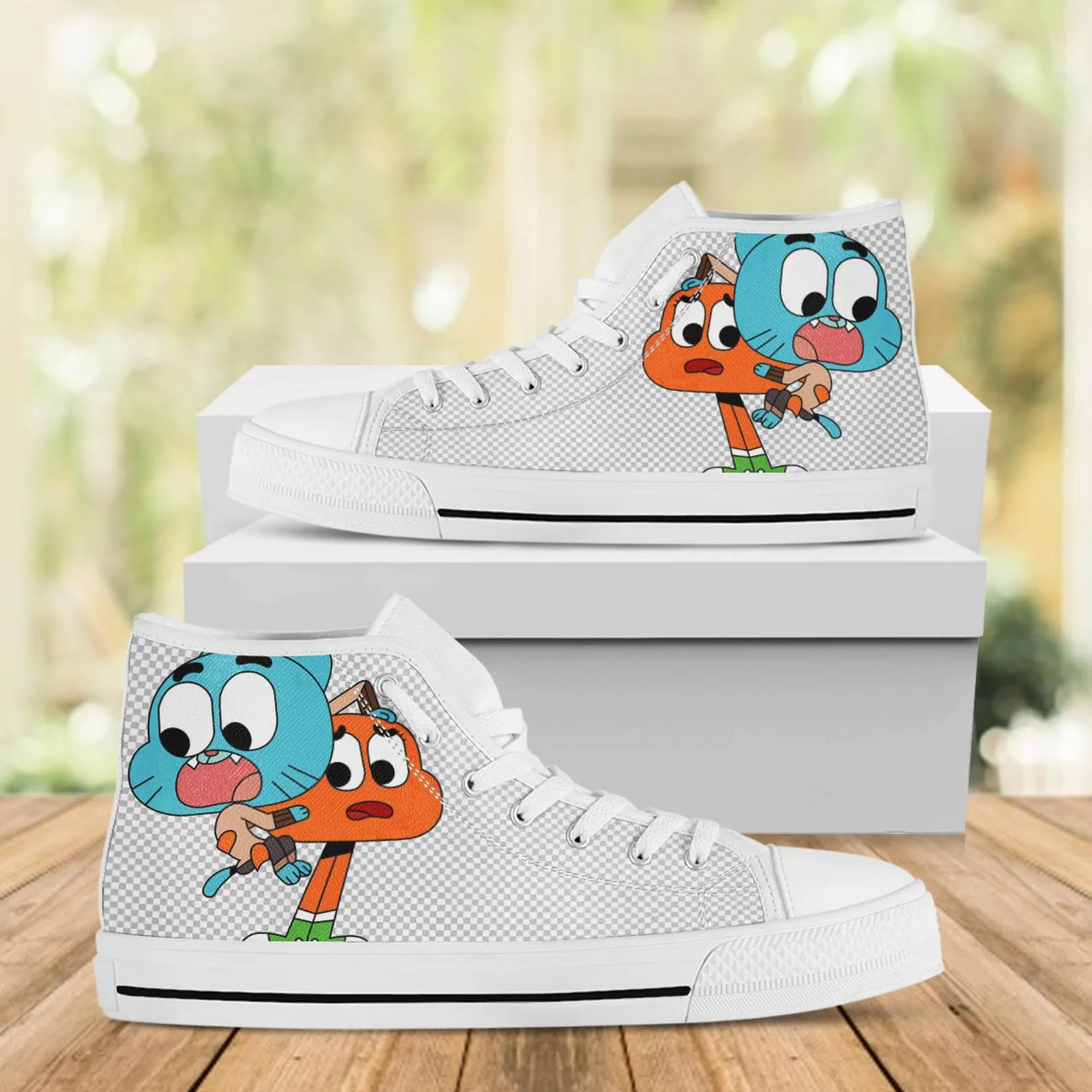 Gumball Custom Shoes, Cartoon Hightops, Cartoon Network Shoes, Custom Hi Tops, Gumball Beads Shoes, Gumbal Machine Shoes