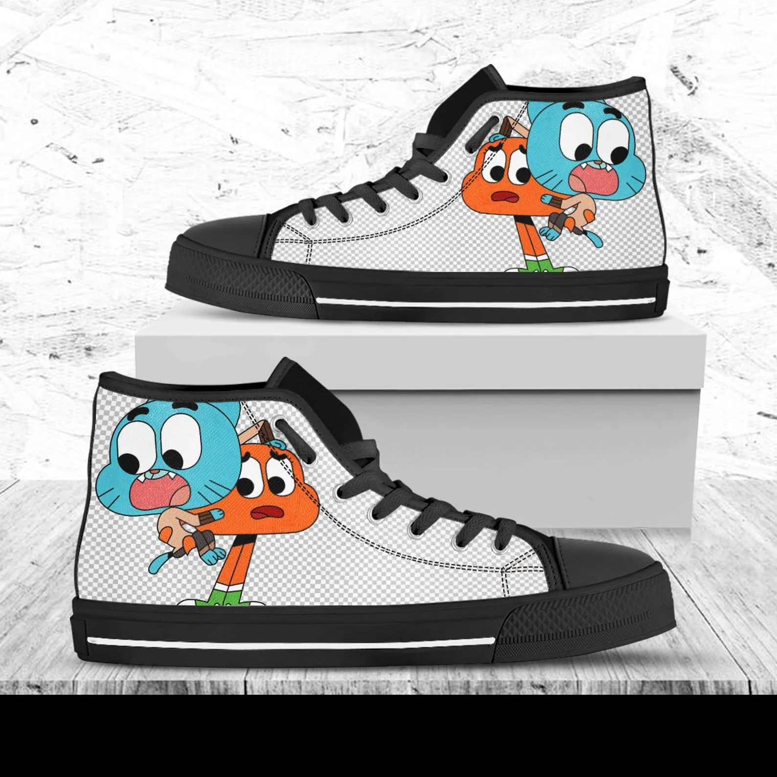 Gumball Custom Shoes, Cartoon Hightops, Cartoon Network Shoes, Custom Hi Tops, Gumball Beads Shoes, Gumbal Machine Shoes