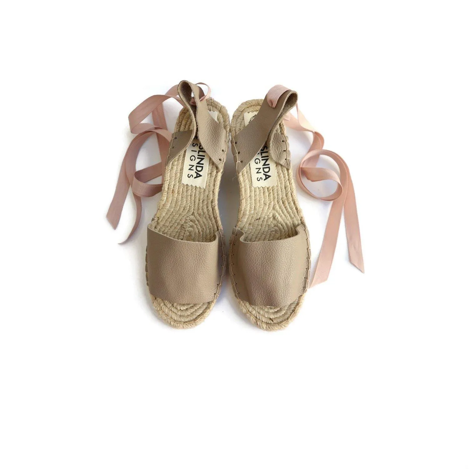 High Wedge Leather Espadrilles Sandals - Beige