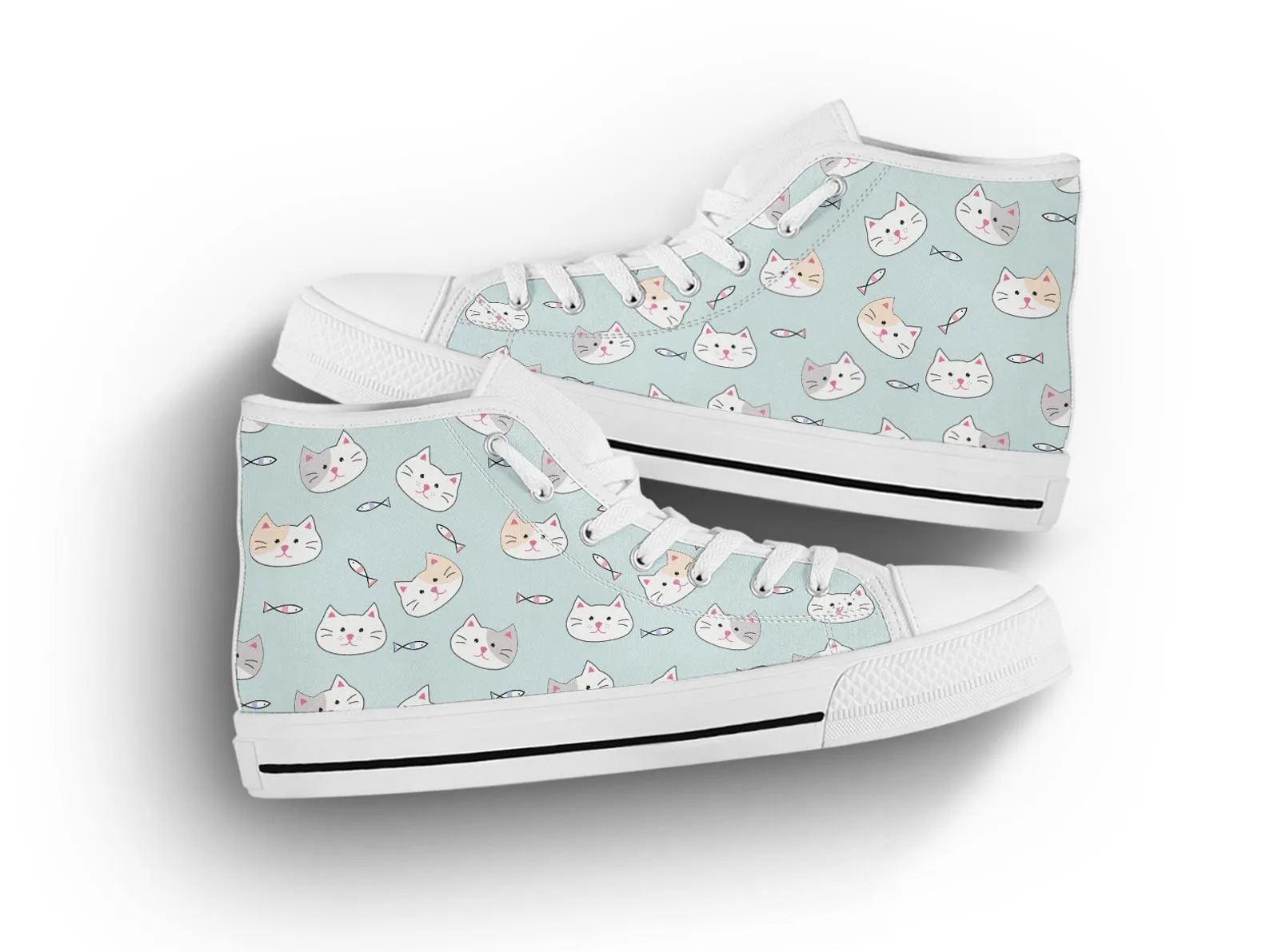 Kawaii Cat Shoes Cat Sneakers Kawaii Clothing Cute Shoes Cat Lover Gifts Custom High Top Converse Style Sneakers For Adults Women & Men