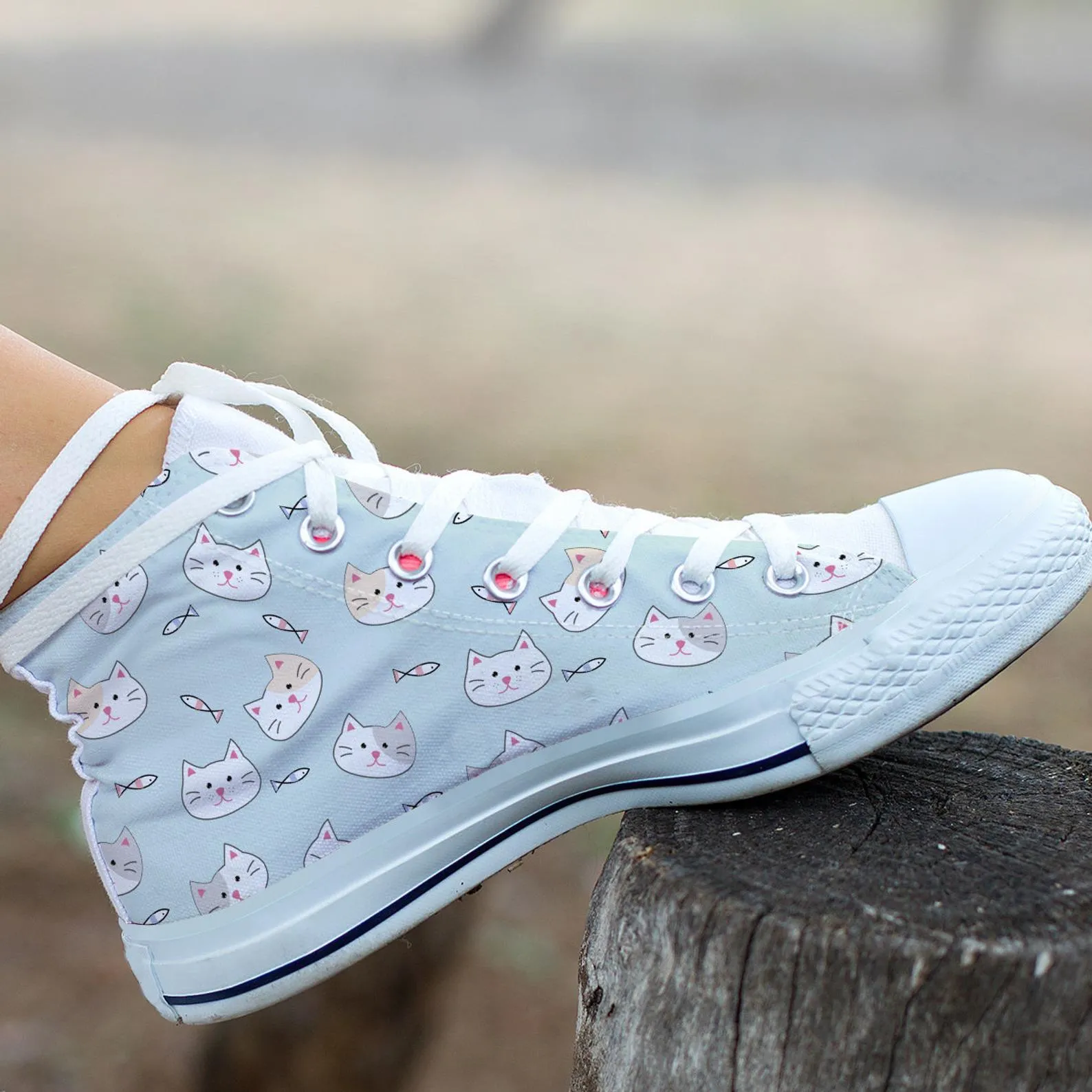 Kawaii Cat Shoes Cat Sneakers Kawaii Clothing Cute Shoes Cat Lover Gifts Custom High Top Converse Style Sneakers For Adults Women & Men