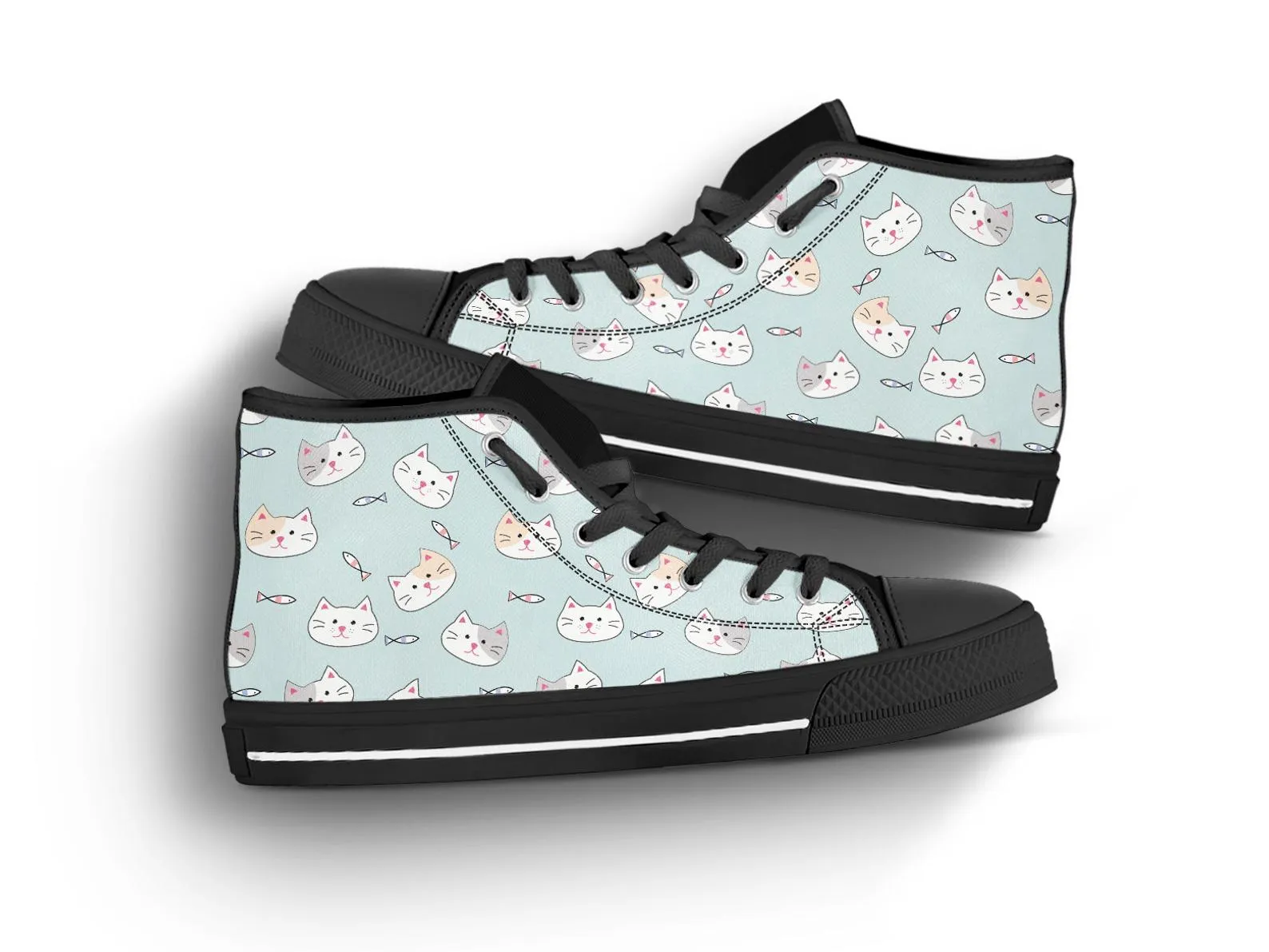 Kawaii Cat Shoes Cat Sneakers Kawaii Clothing Cute Shoes Cat Lover Gifts Custom High Top Converse Style Sneakers For Adults Women & Men