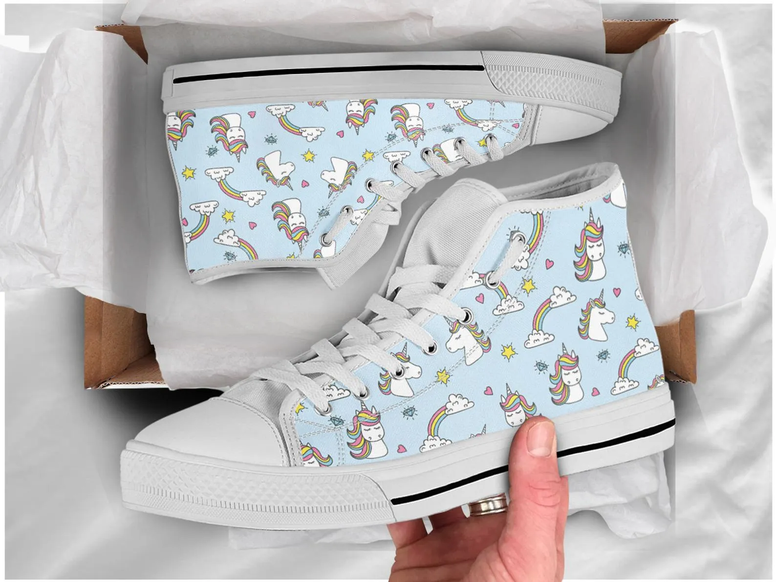 Kawaii Unicorn Shoes Unicorn Sneakers Cute Shoes Unicorn Lover Gifts Custom High Top Converse Style Sneakers For Adults Women & Men