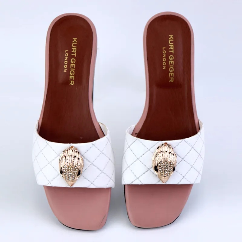 KG  London Sandals Quilted Rhinestones Eagle Head Flats