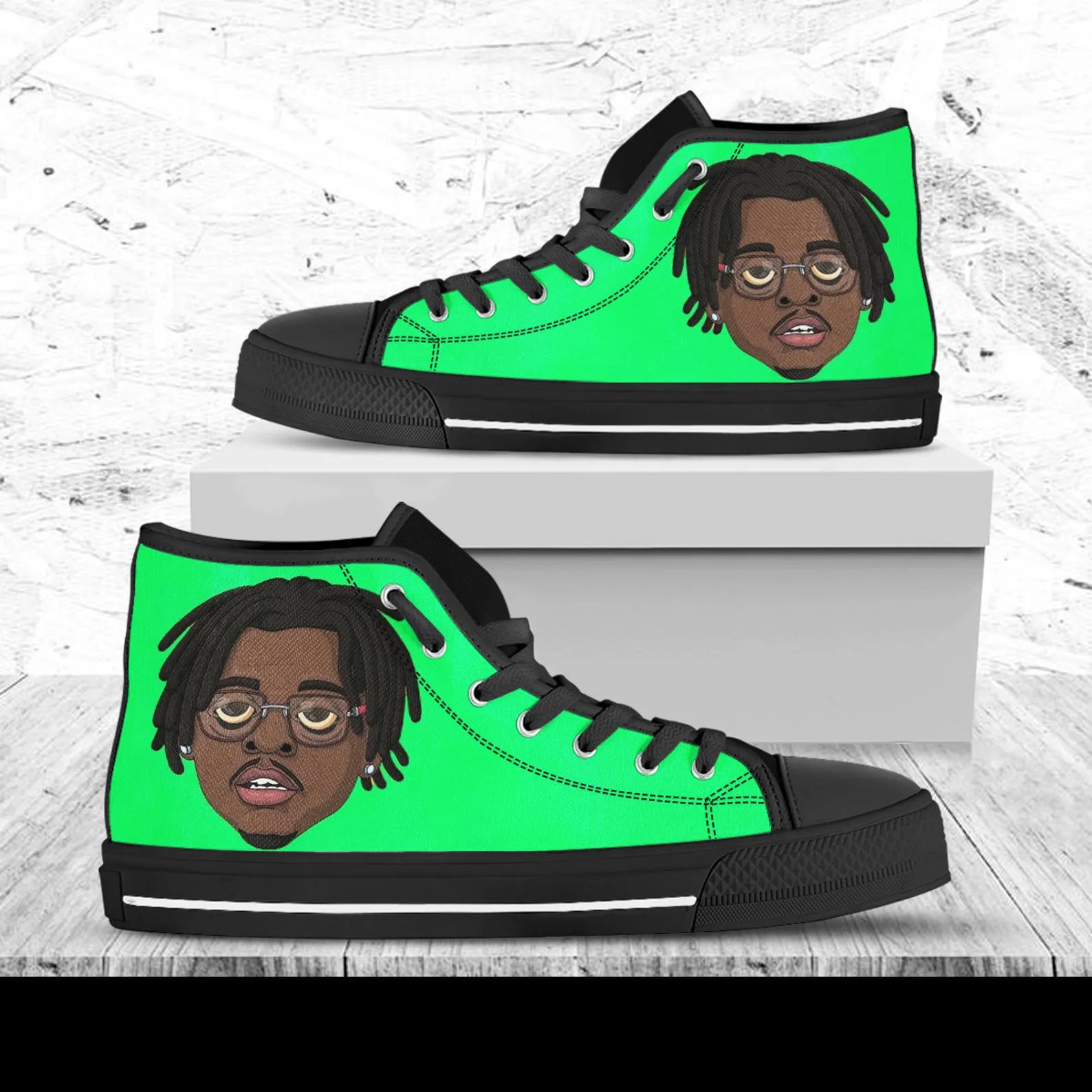 Lil Gotit Custom Shoes, Custom Music Shoes, Music Hightops, Rapper Lil Gotit Shoes, Hip Hop, Rapper Hi Tops, American Songwriter