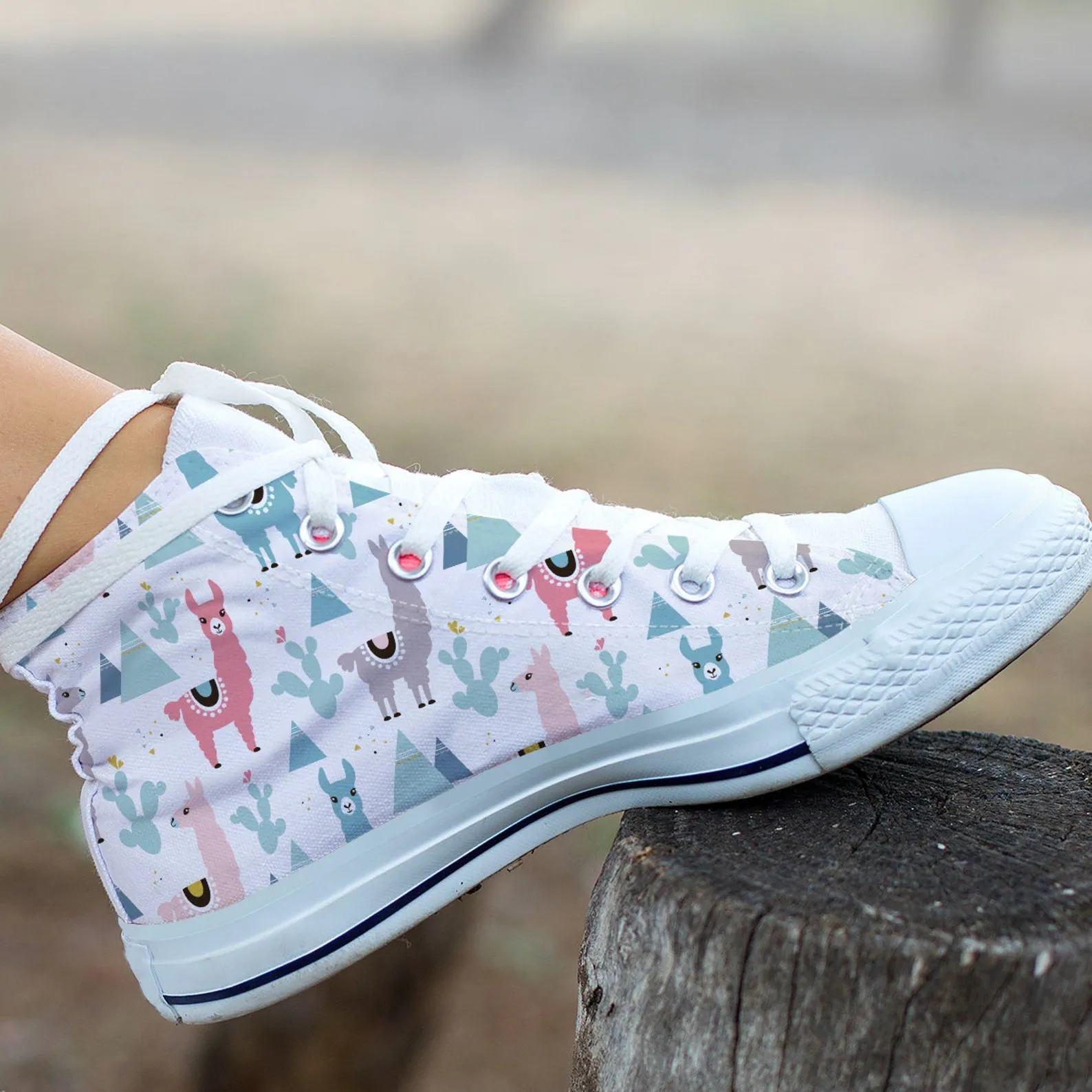 Llama Print Shoes Llama Shoes Llama Sneakers Cute Shoes Llama Lover Gifts Custom High Top Converse Style Sneakers For Adults Women & Men