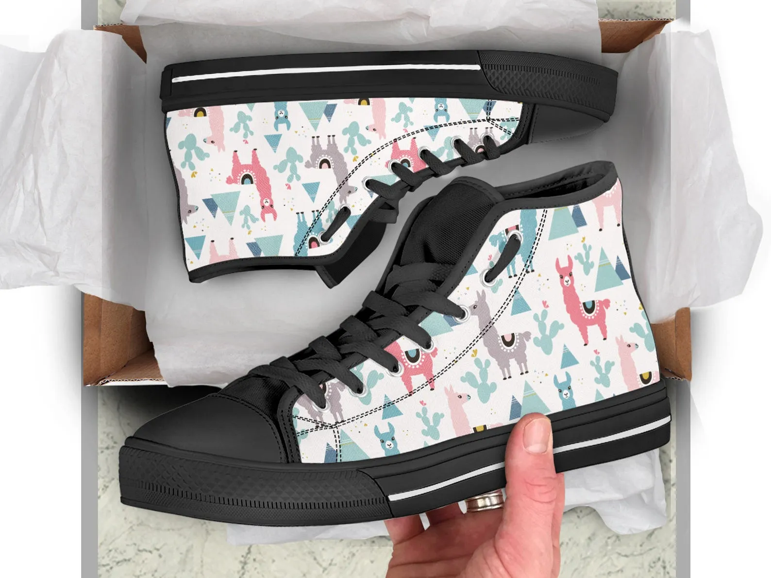 Llama Print Shoes Llama Shoes Llama Sneakers Cute Shoes Llama Lover Gifts Custom High Top Converse Style Sneakers For Adults Women & Men