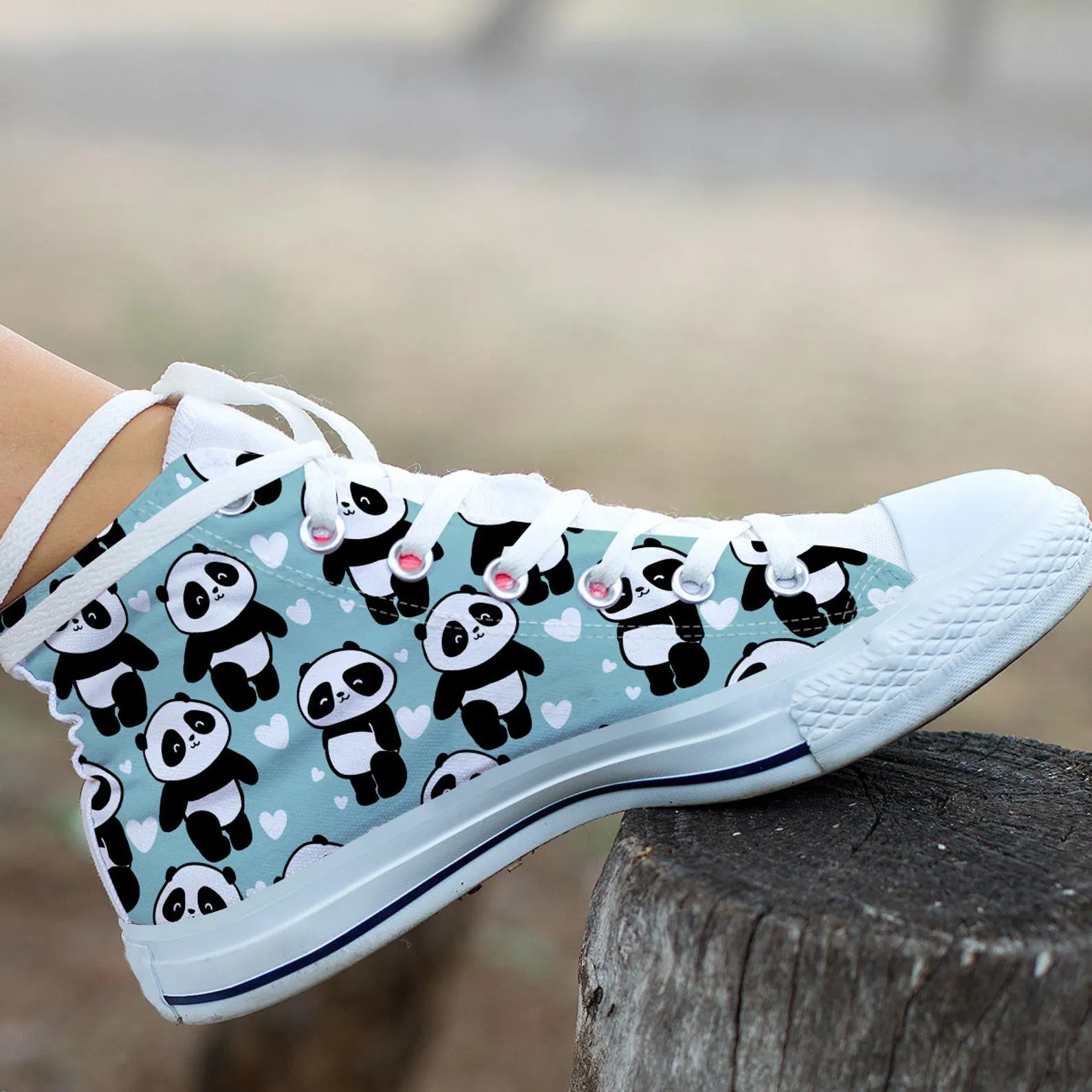 Lovely Panda Shoes Panda Sneakers Cute Shoes Panda Lover Gifts Custom High Top Converse Style Sneakers For Adults Women & Men