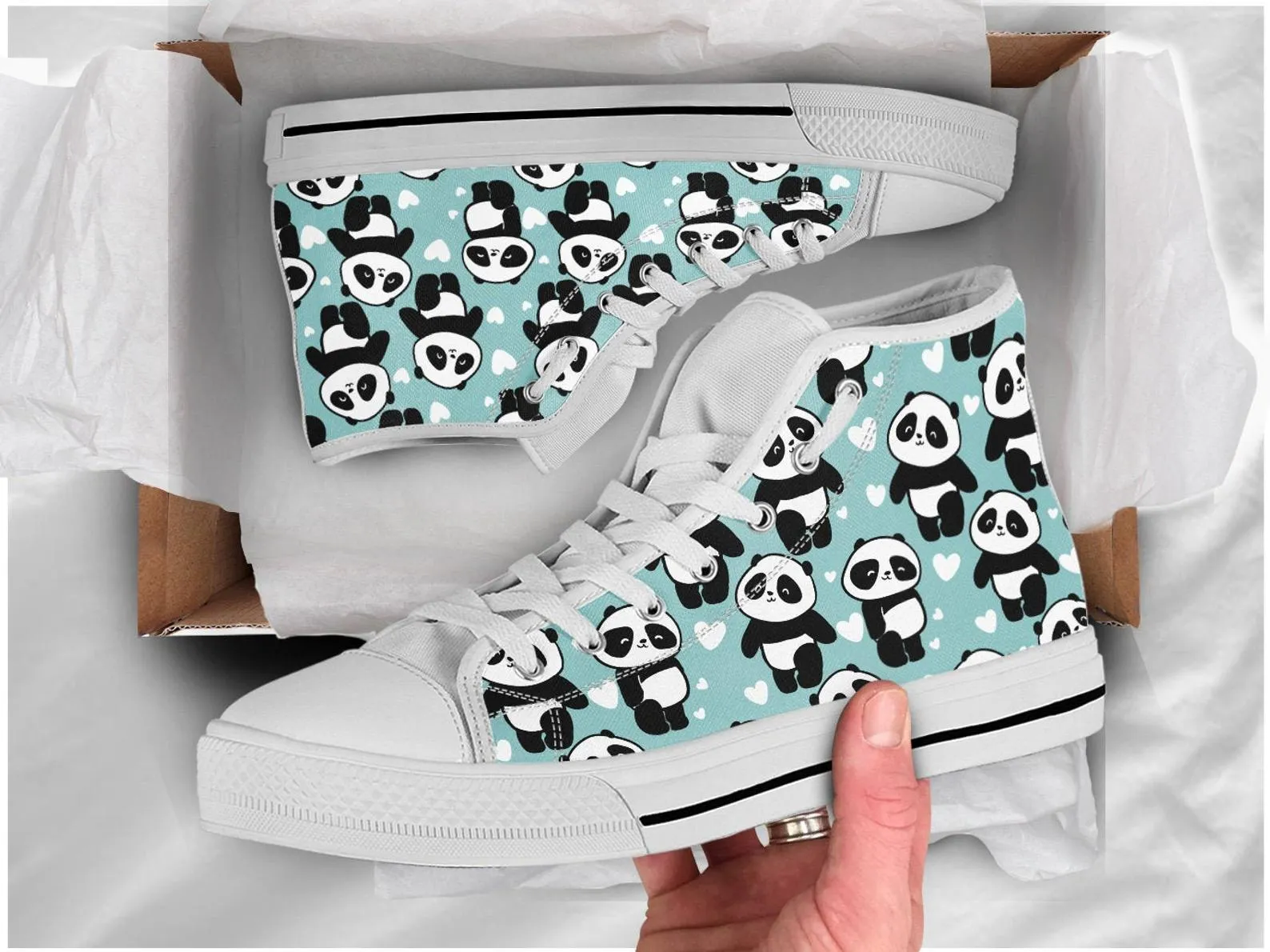 Lovely Panda Shoes Panda Sneakers Cute Shoes Panda Lover Gifts Custom High Top Converse Style Sneakers For Adults Women & Men