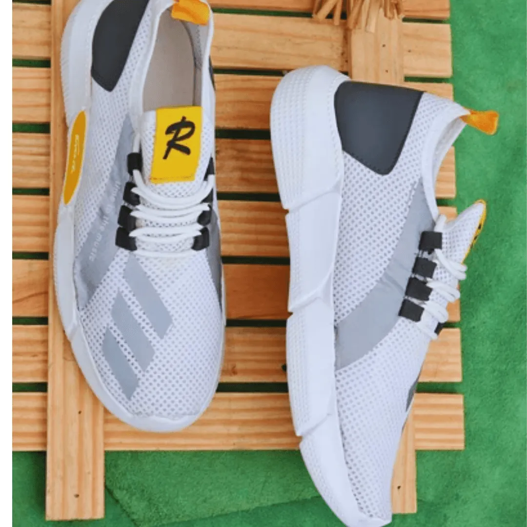 Men's Trendy Sneakers - Stylish White Sports Shoes with PVC Sole