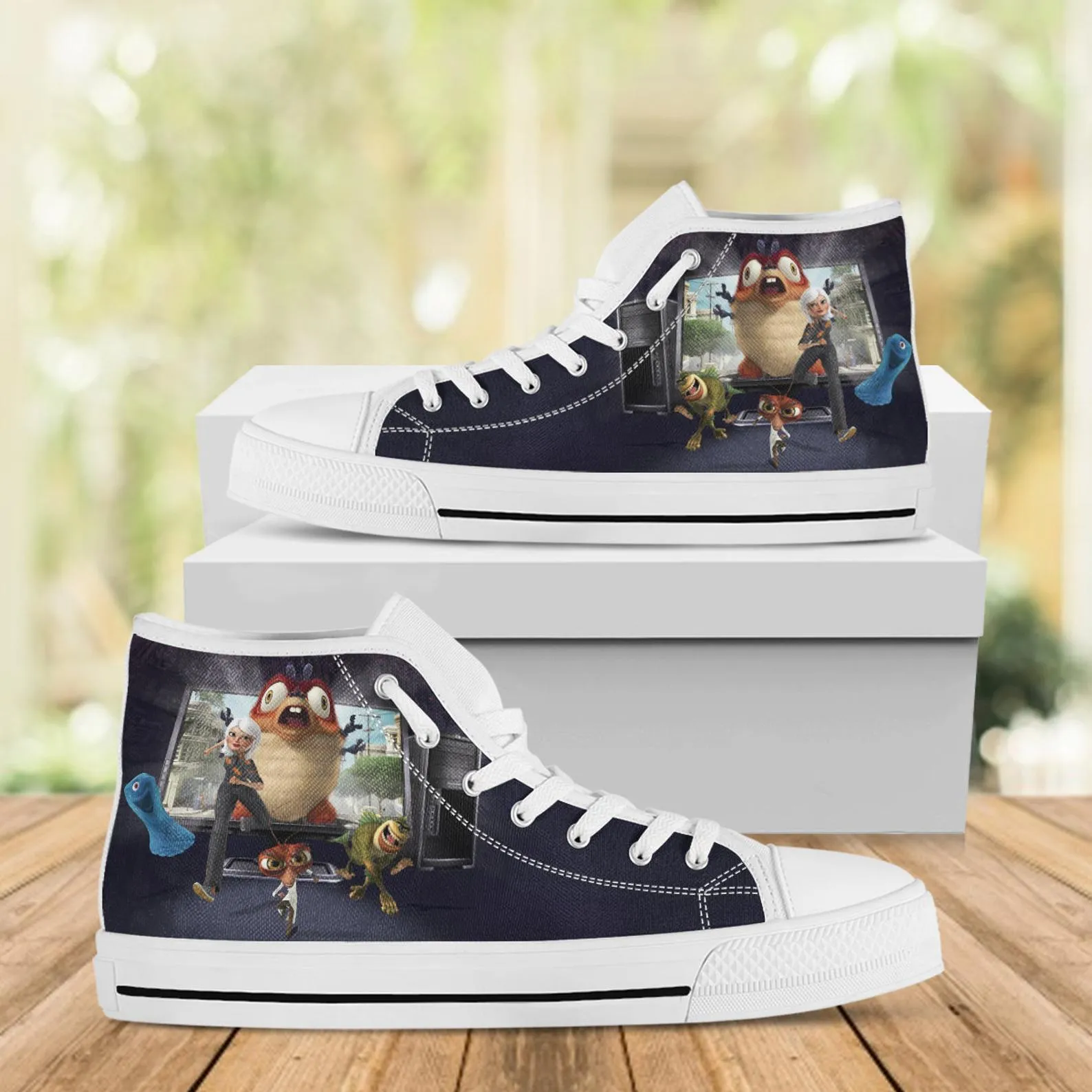 Monster Aliens Custom Shoes, Custom Movie Shoes, Movie Hightops, Disney Cartoon, Disney Movie Shoes, Monster Aliens Shoes