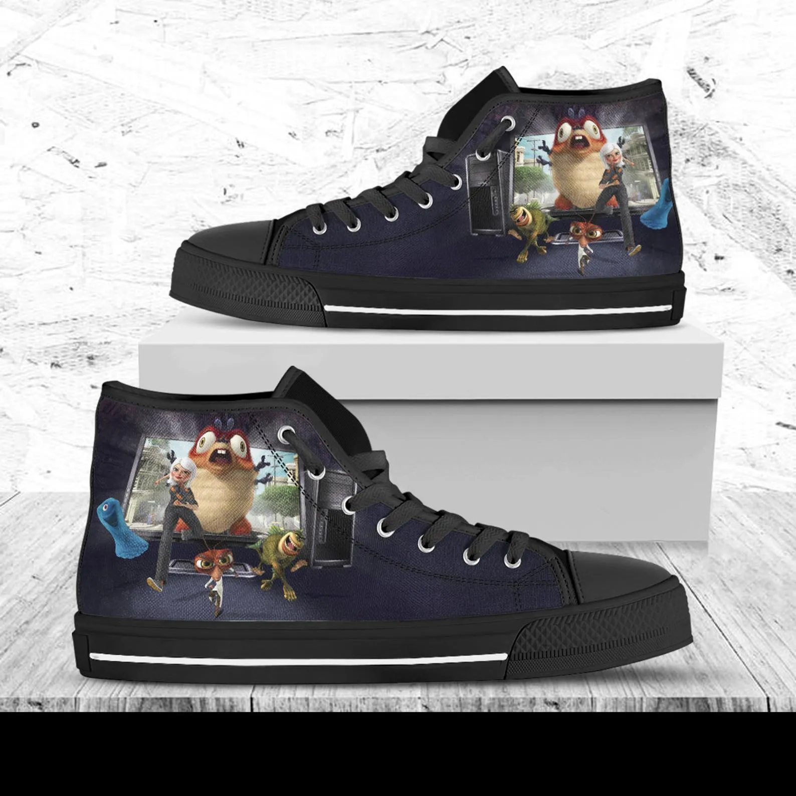 Monster Aliens Custom Shoes, Custom Movie Shoes, Movie Hightops, Disney Cartoon, Disney Movie Shoes, Monster Aliens Shoes