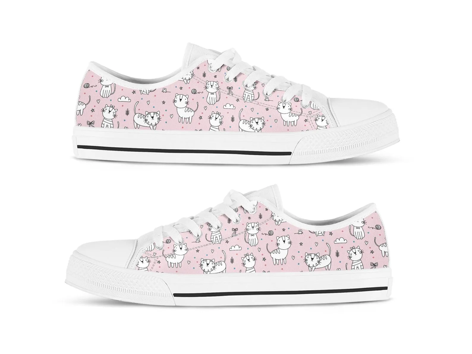 Pink Cat Shoes Cat Sneakers Cat Owner Shoes Cute Shoes Cat Lover Gifts Custom Low Top Converse Style Sneakers For Adults Women & Men