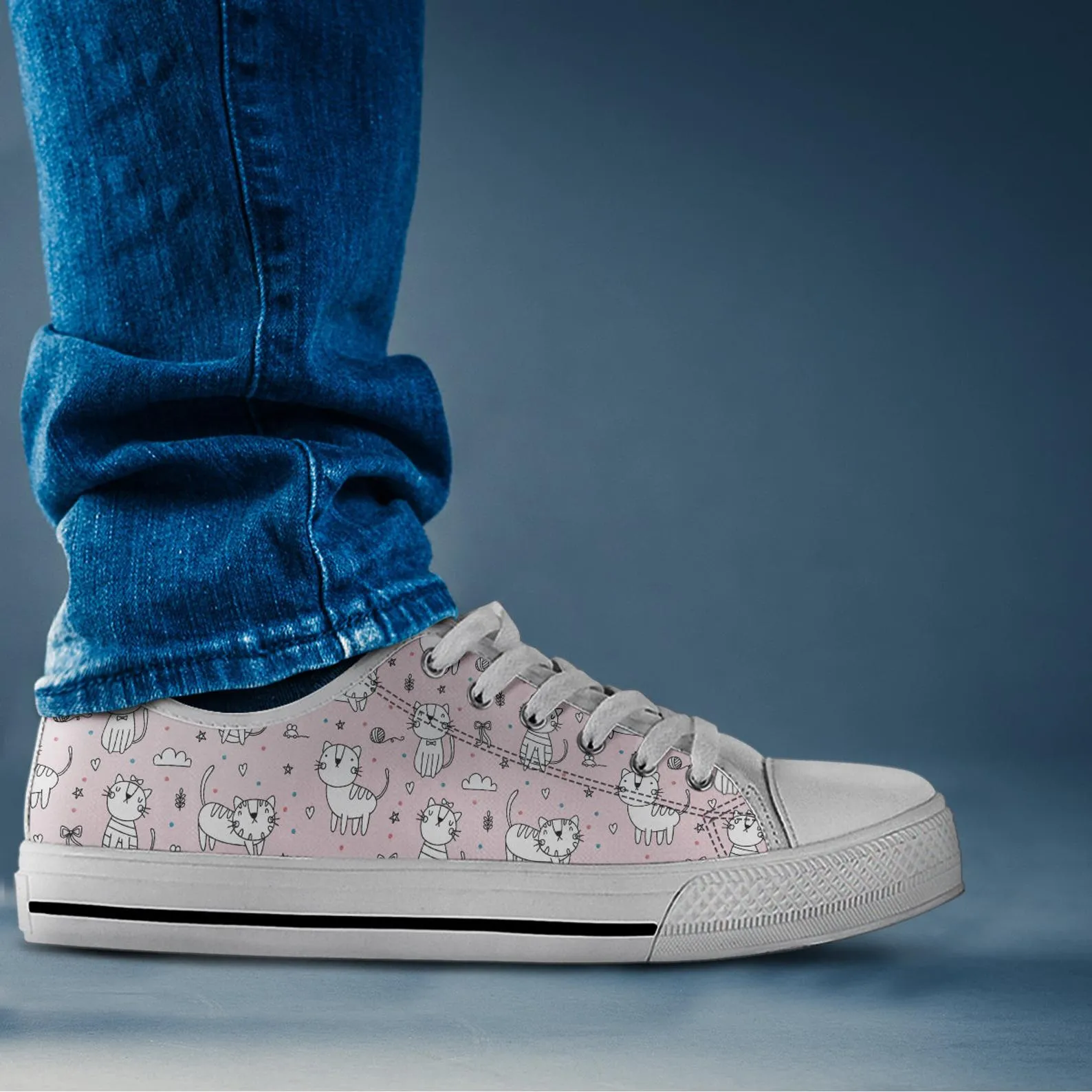 Pink Cat Shoes Cat Sneakers Cat Owner Shoes Cute Shoes Cat Lover Gifts Custom Low Top Converse Style Sneakers For Adults Women & Men