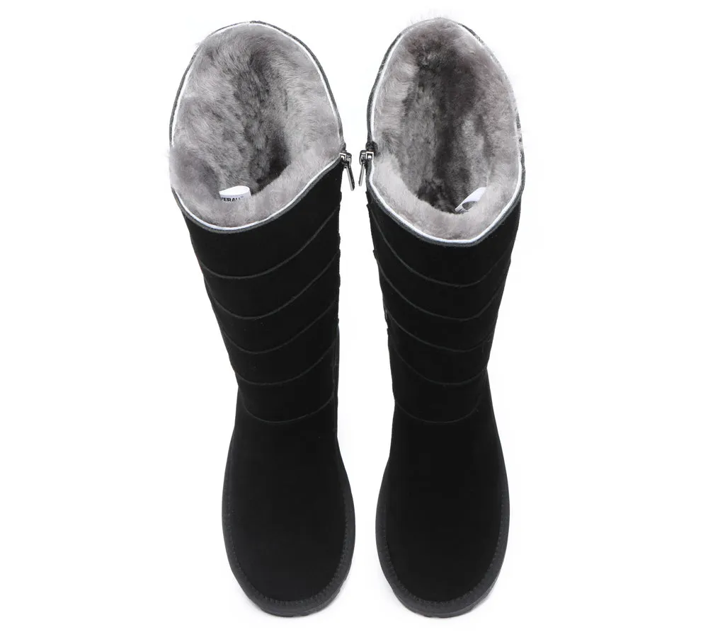 Premium Australian Sheepskin Knee High Zipper Boots Women Swanston 5 Panel