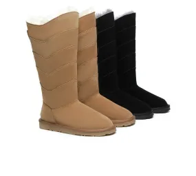 Premium Australian Sheepskin Knee High Zipper Boots Women Swanston 5 Panel