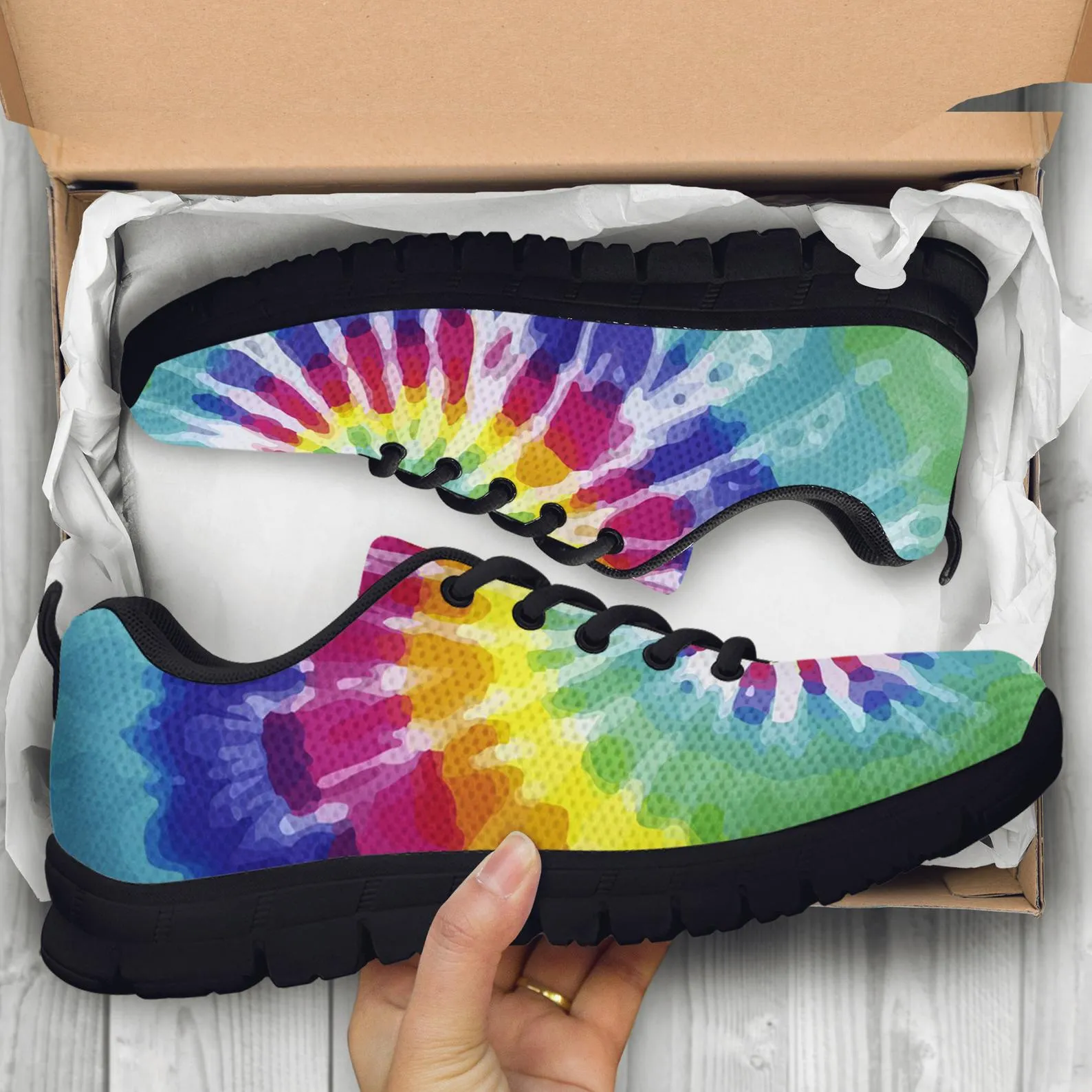 Rainbow Print Shoes Tie Dye Printed Sneakers Rainbow Running Shoes LGBT Pride Day Gifts Clothing for Womens Mens Kids Adults