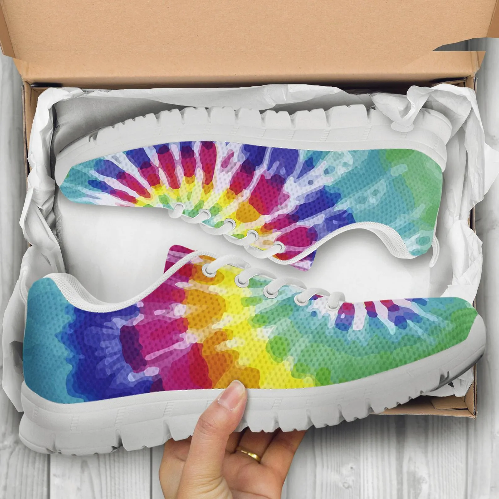 Rainbow Print Shoes Tie Dye Printed Sneakers Rainbow Running Shoes LGBT Pride Day Gifts Clothing for Womens Mens Kids Adults