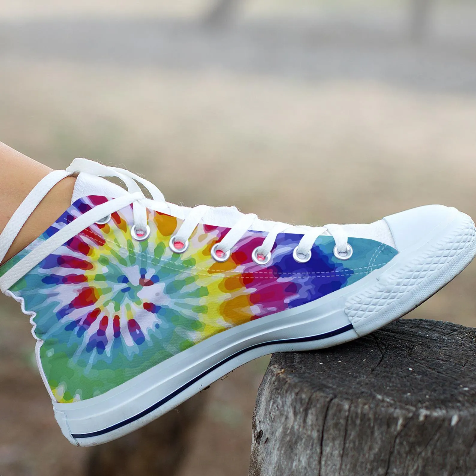 Rainbow Print Shoes Tie Dye Sneakers Colorful Shoes Rainbow Lover Gifts Custom High Top Converse Style Sneakers For Adults Women & Men