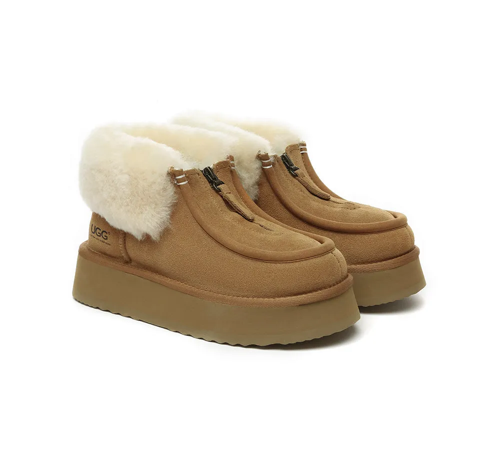 Sheepskin Wool Collar Zipper Platform Mini Ankle Boots