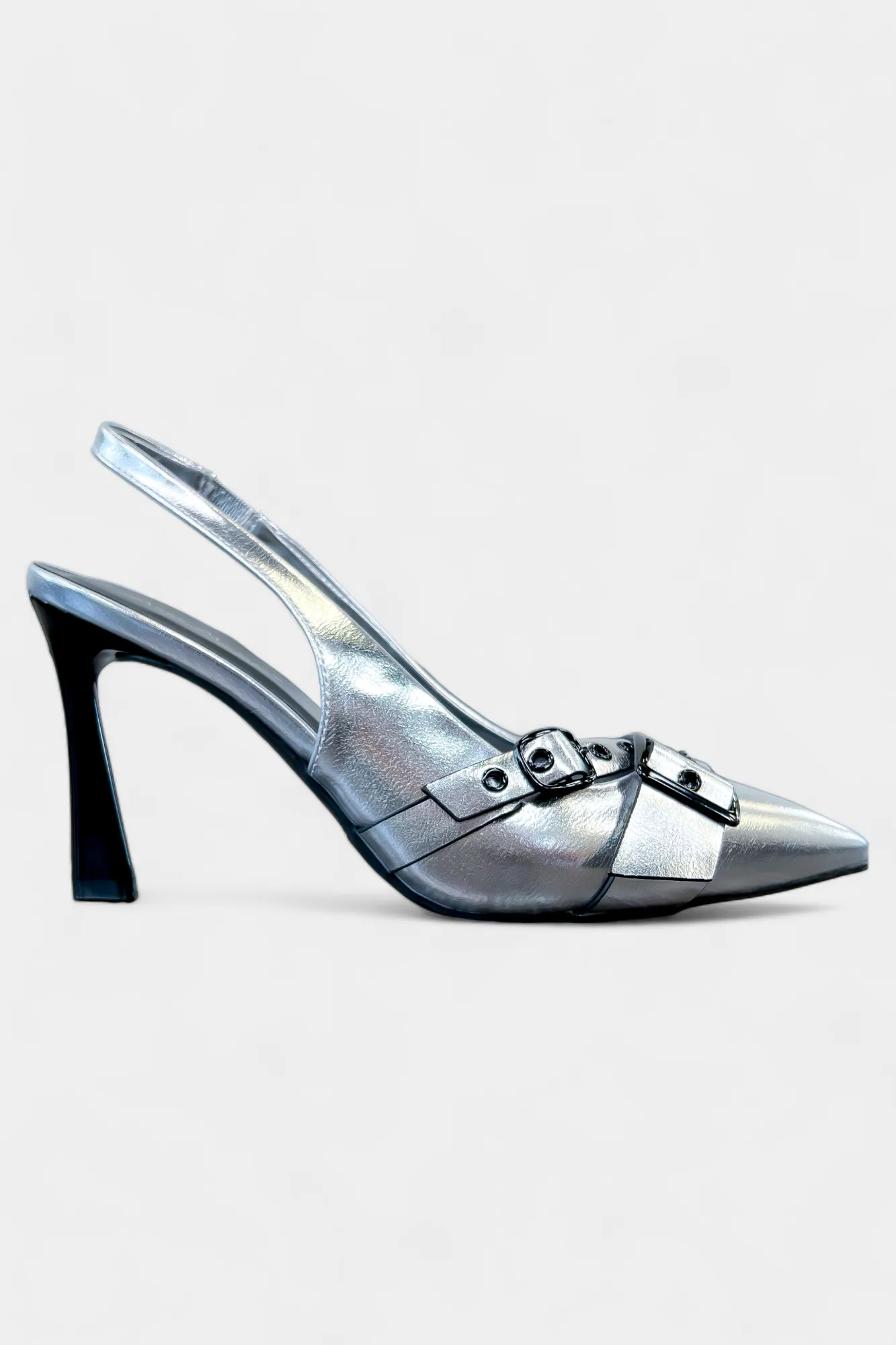 Silver Metallic Sling Back Heels