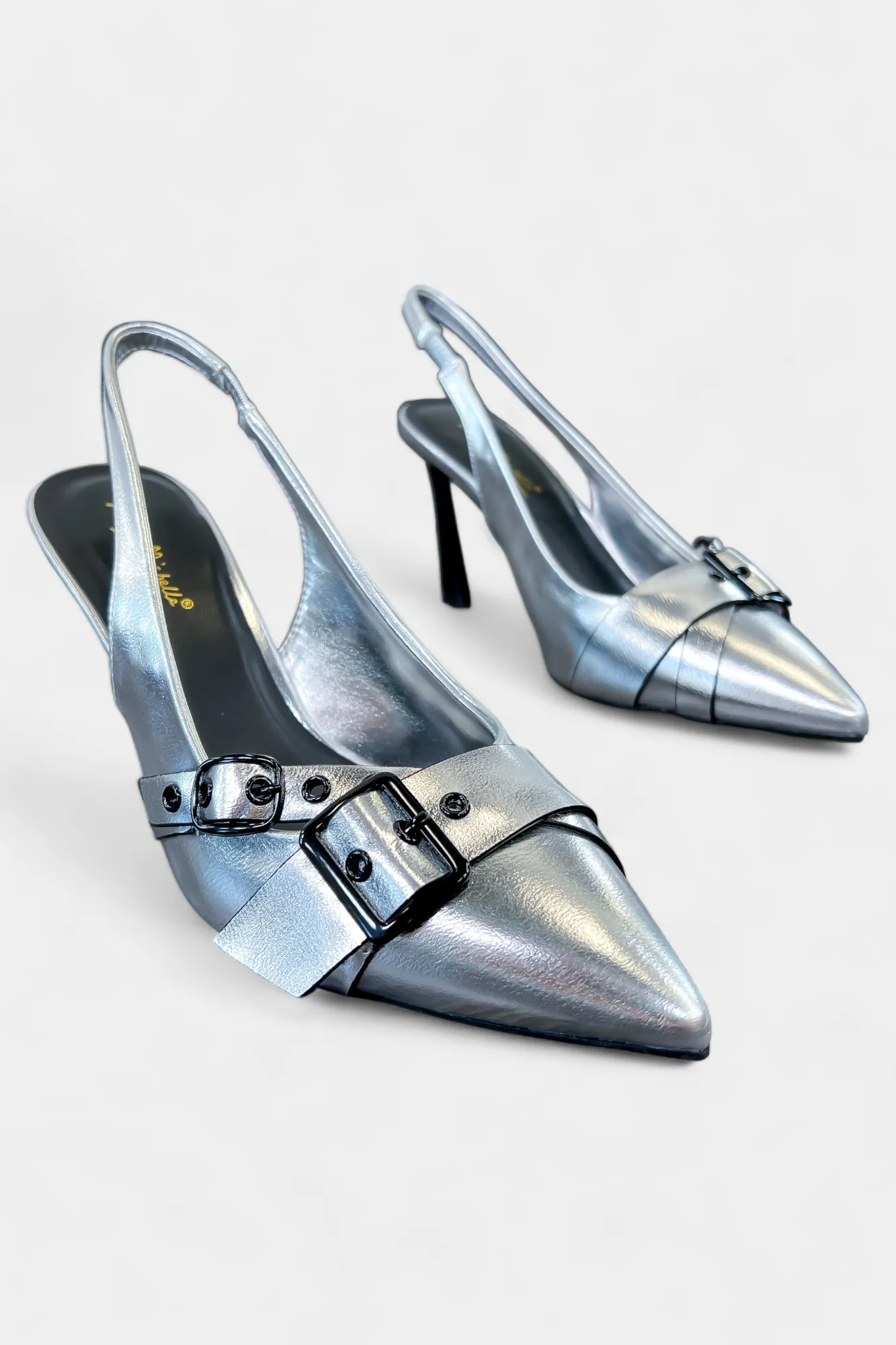 Silver Metallic Sling Back Heels