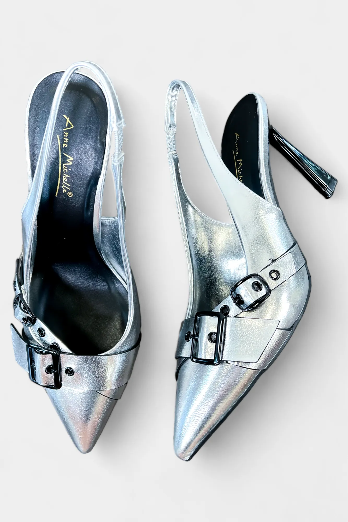 Silver Metallic Sling Back Heels