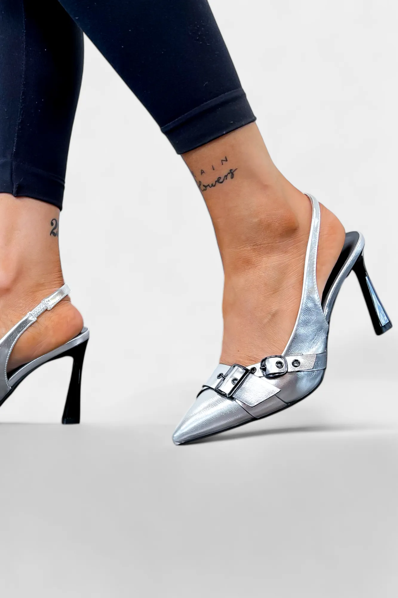 Silver Metallic Sling Back Heels