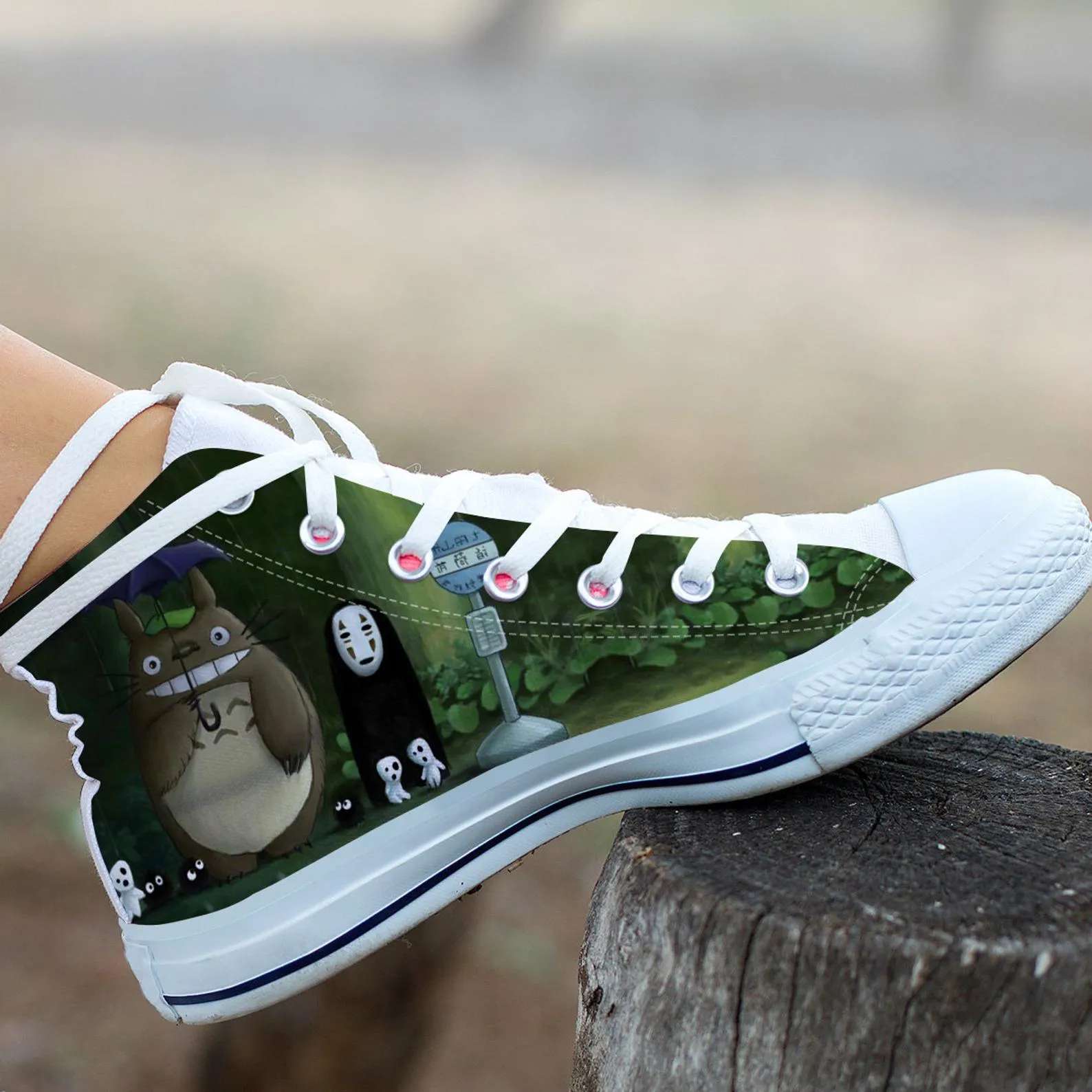 Spirited Away Shoes, Totoro Custom Shoes, My Neighbor Totoro Hightops, Anime Hi Tops, Ghibli Anime Shoes, No Face Shoes, Totoro And No Face