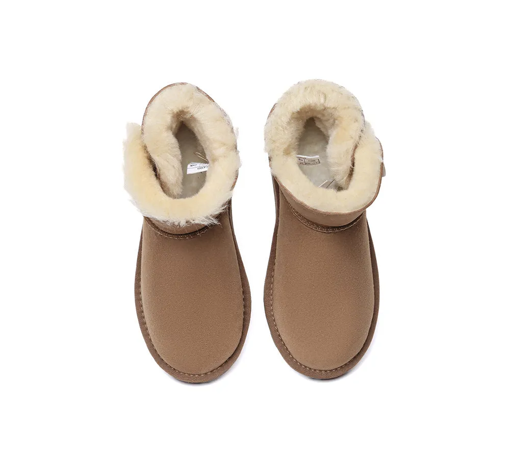 UGG Boots Double Faced Sheepskin Wool Ankle Mini Button Boots