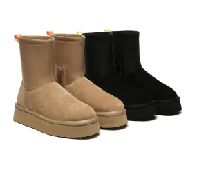 UGG  UGG Platform Boots Women Sheepskin Wool Zipper Decor Stretchy Mid Calf Ethel