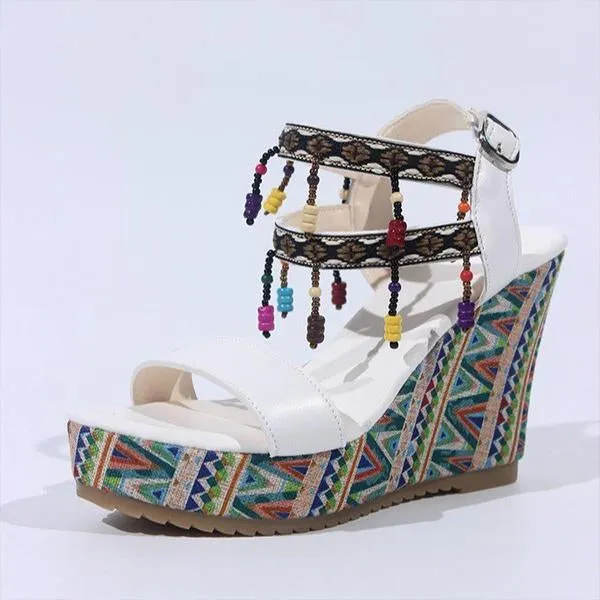 Women's Bohemian Platform Wedge Sandals with Tassels 44494673S