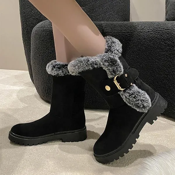 Women's Casual Belt Buckle Fur Collar Snow Boots 50865457S