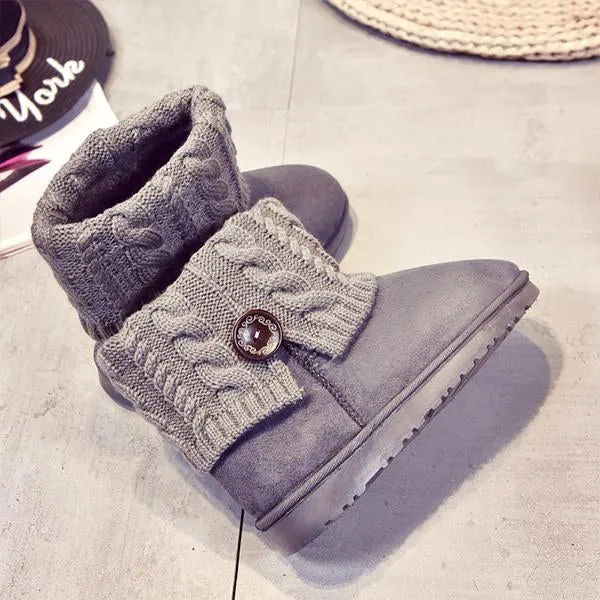 Women's Casual Button Knitted Cuffed Snow Boots 36837727S