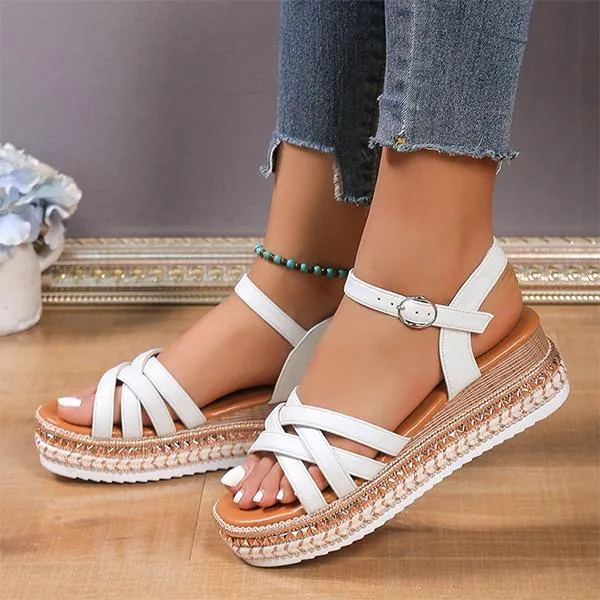 Women's Casual Cross Buckle Thick Sole Sandals 90242385S