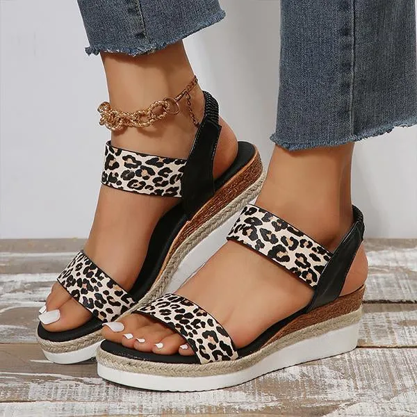 Women's Casual Leopard Elastic Wedge Sandals 76167668S