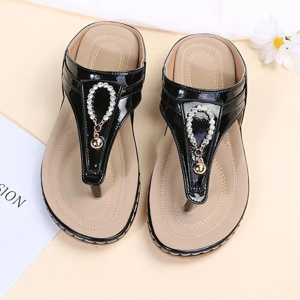 Women's Casual Rhinestone Wedge Beach Flip Flops 74697994S