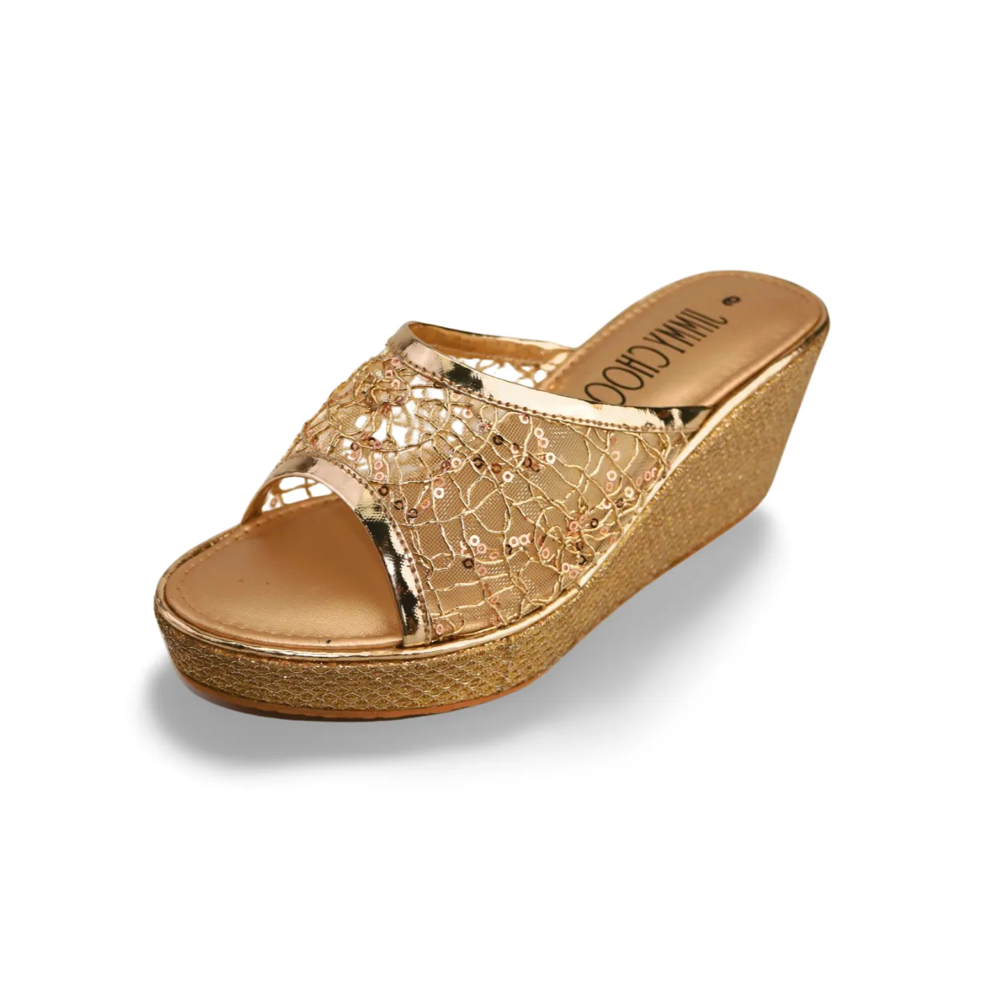 Women's Wedge Sandals with Lace and Sequins - 1005